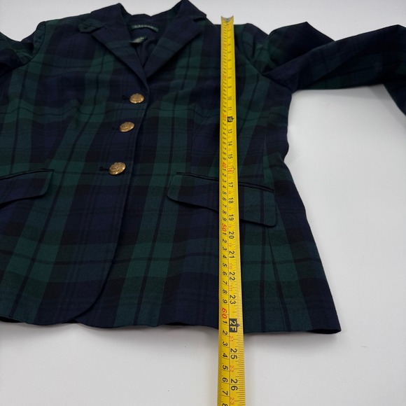 Lauren Ralph Lauren Black Watch Plaid Blazer Gold Crest Buttons Size 8 - Picture 13 of 16